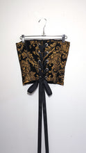 Load image into Gallery viewer, Black & Gold Floral Upholstery Corset