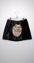 Load image into Gallery viewer, Black Satin Cat Mini Skirt