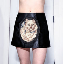 Load image into Gallery viewer, Black Satin Cat Mini Skirt