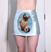 Load image into Gallery viewer, Blue Satin Cat Needlepoint Skirt