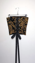 Load image into Gallery viewer, Black &amp; Gold Floral Upholstery Corset
