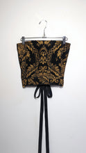 Load image into Gallery viewer, Black &amp; Gold Floral Upholstery Corset
