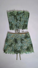 Load image into Gallery viewer, Green Lace &amp; Sequins Skirt
