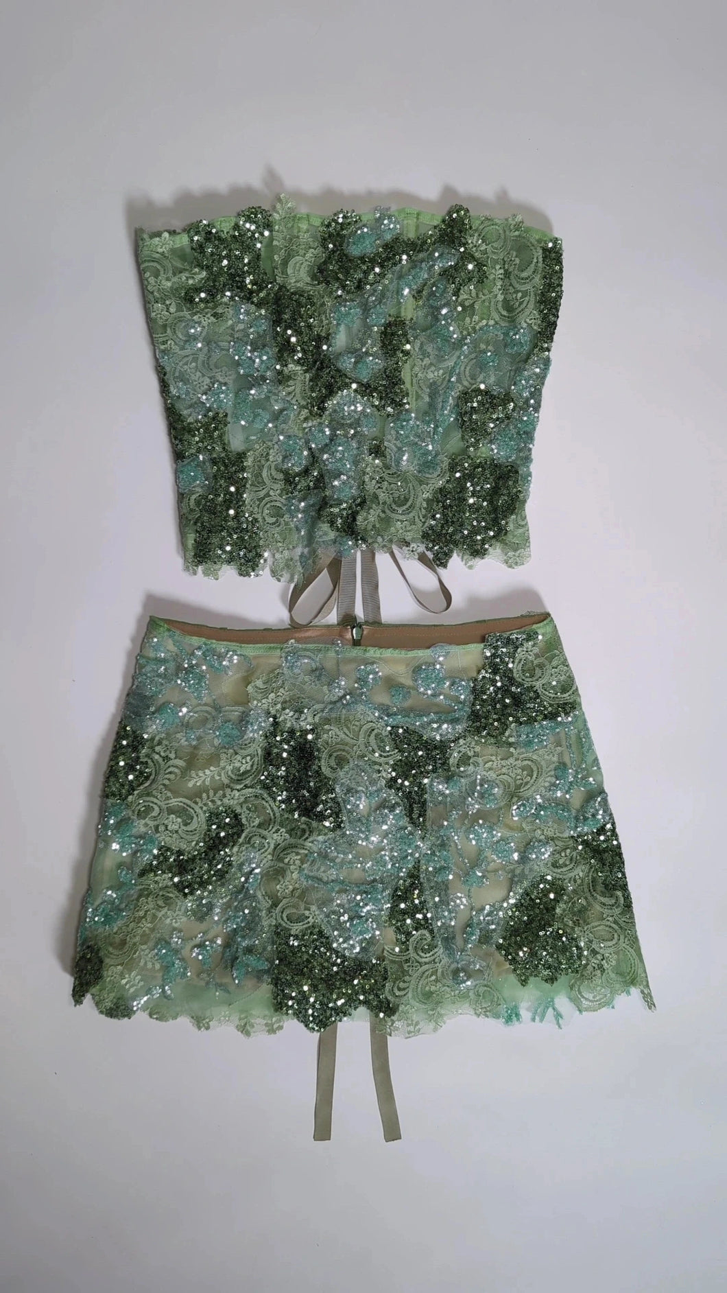 Green Lace & Sequins Skirt