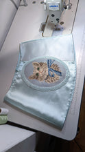 Load image into Gallery viewer, Blue Satin Cat Needlepoint Skirt - Size 4-6
