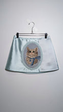 Load image into Gallery viewer, Blue Satin Cat Needlepoint Skirt - Size 4-6
