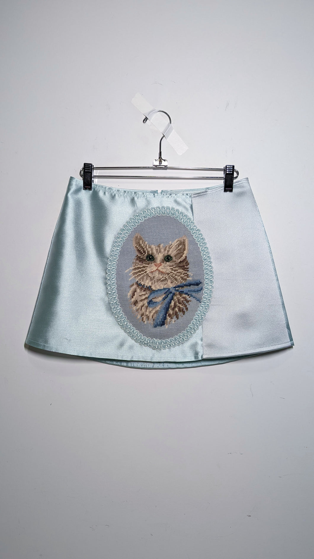 Blue Satin Cat Needlepoint Skirt - Size 4-6