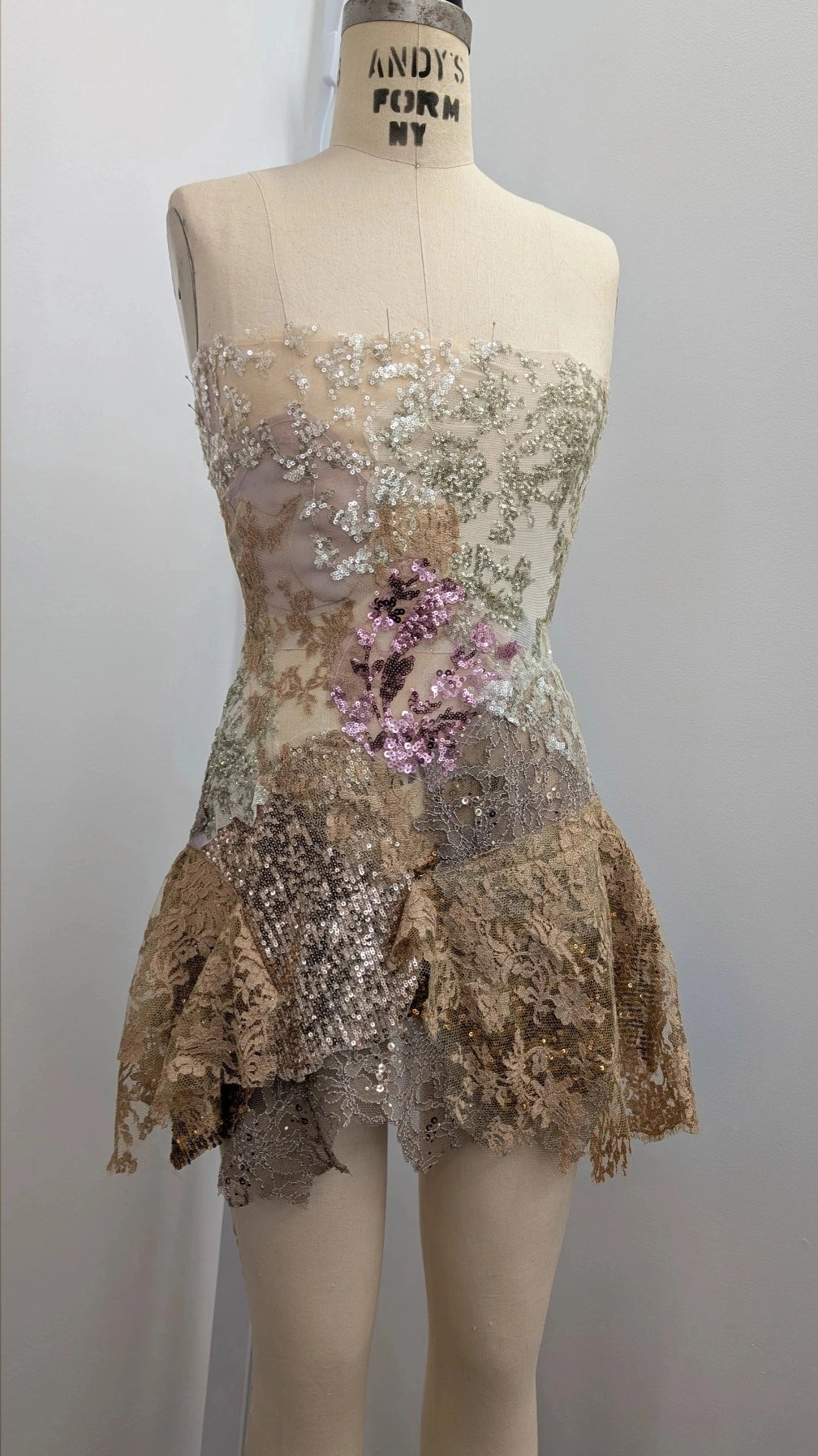 Pale Sequin Flowers Mini Dress