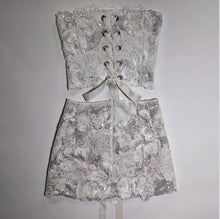 Load image into Gallery viewer, White Lace and Sequins Corset and Skirt (Customization &amp; Alterations)
