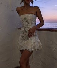 Load image into Gallery viewer, Ivory Sequin &amp; Lace Corset Dress
