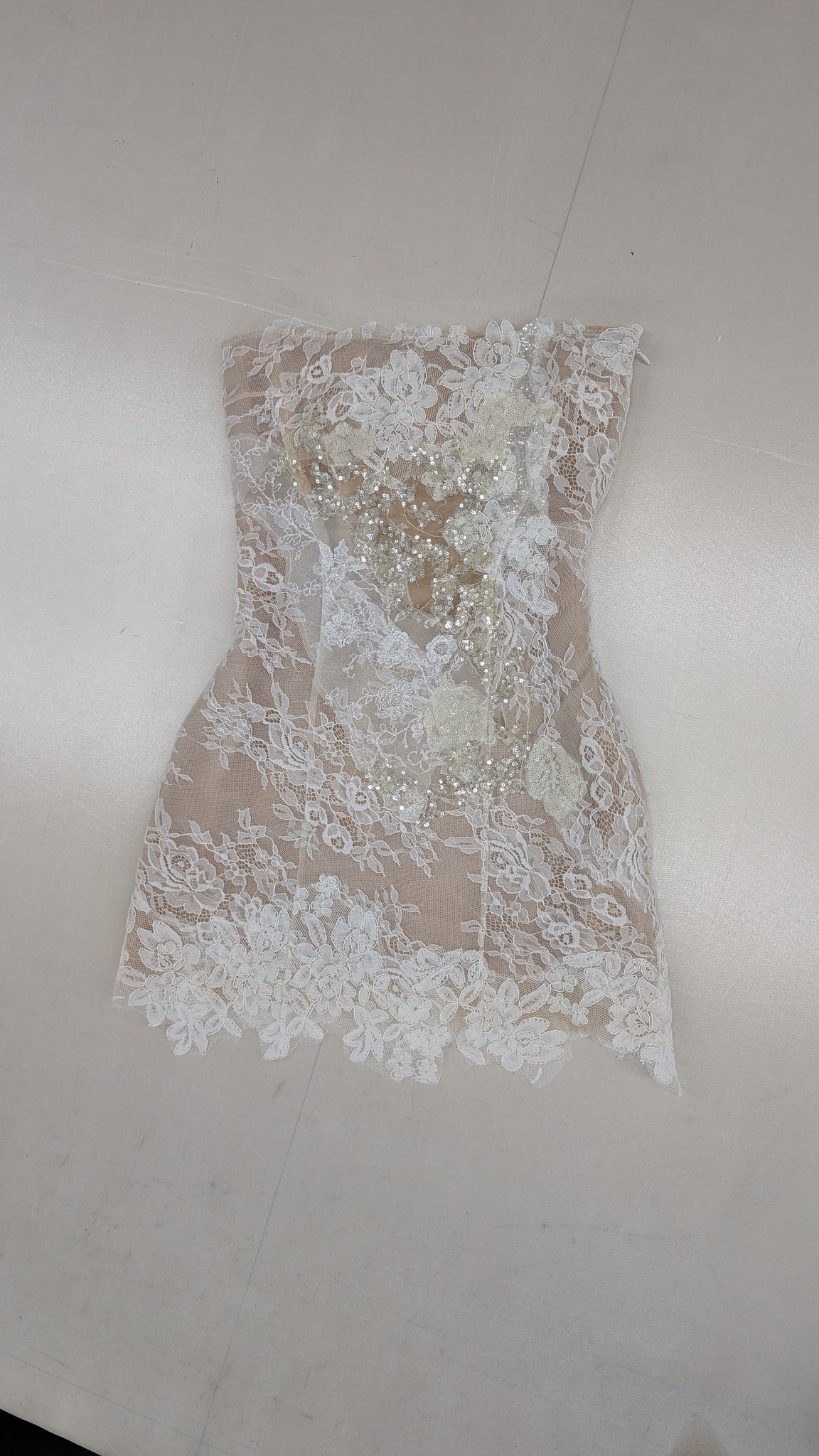 white sequin dress with flowers White Sequin Mini Dress With Flower Detail