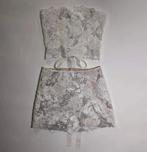 Load image into Gallery viewer, White Lace and Sequins Corset and Skirt (Customization &amp; Alterations)
